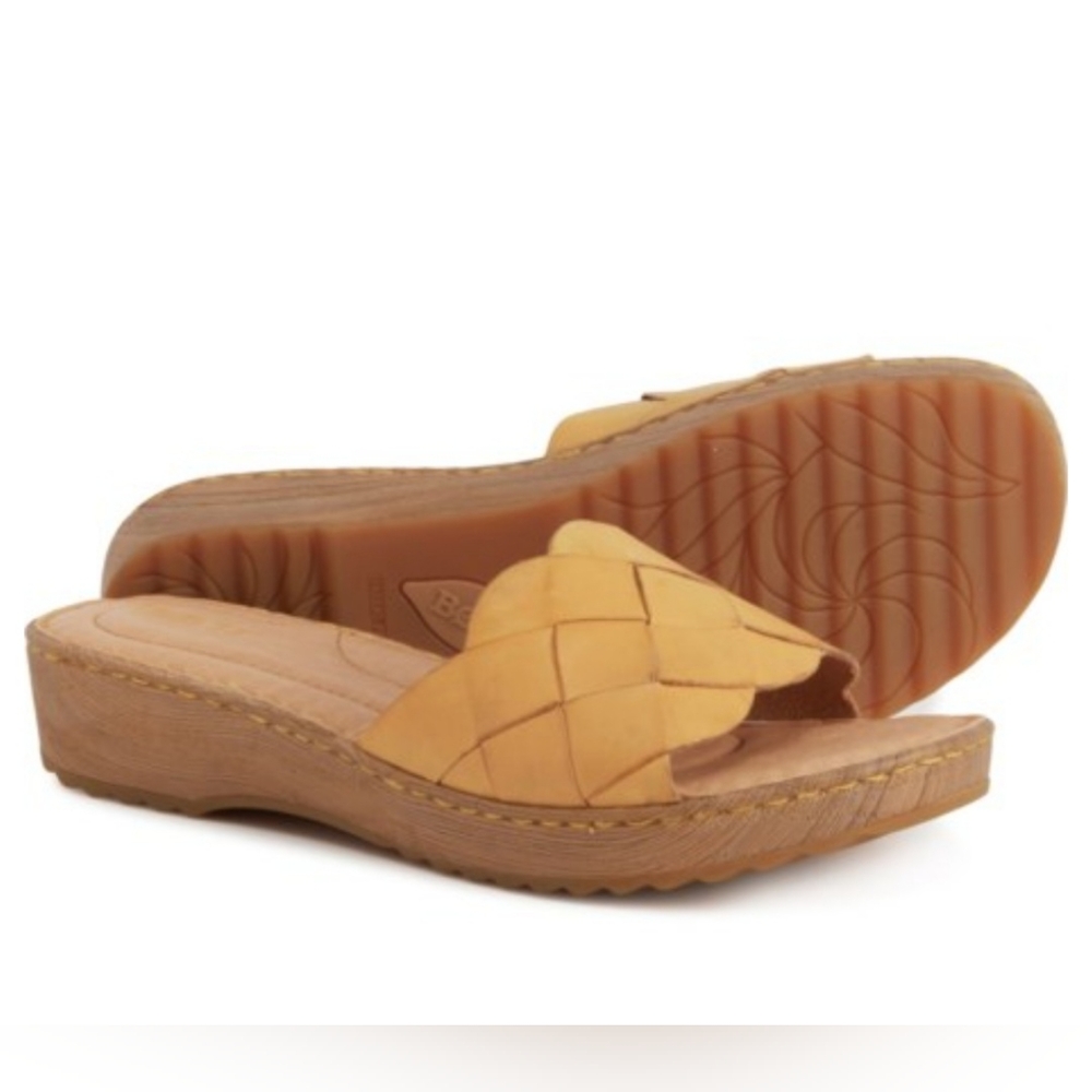 Born Yellow Woven Leather Slide Sandals